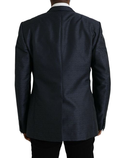 Dolce & Gabbana Blue Wool Single Breasted Coat Blazer for men