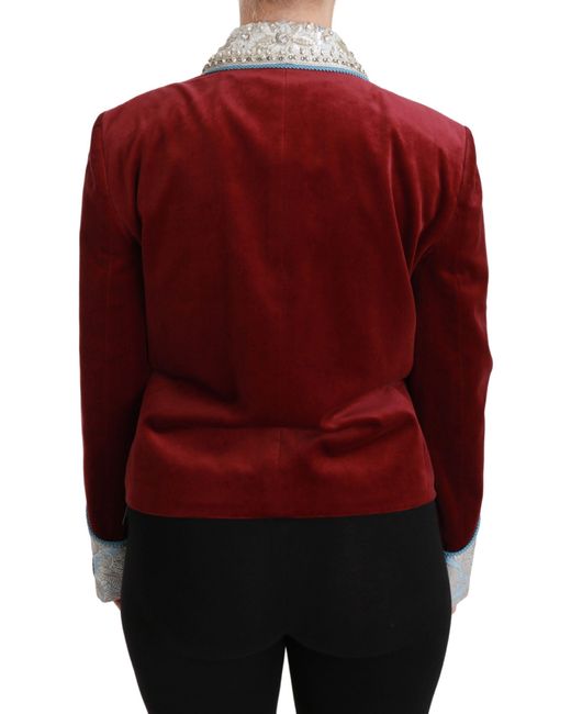 Dolce & Gabbana Red Velvet Baroque Crystal Blazer Jacket