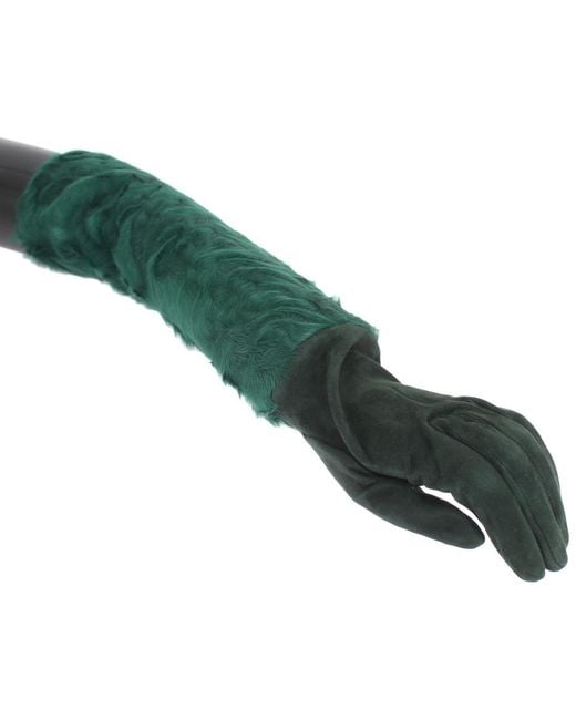 Dolce & Gabbana Green Leather Xiangao Fur Elbow Gloves