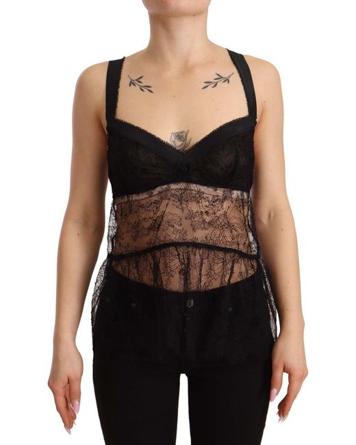 Dolce & Gabbana Black Silk Lace Babydoll Nylon Lingerie Top