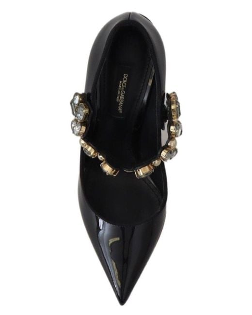 Dolce & Gabbana Black Leather Crystal Shoes Mary Jane Pumps