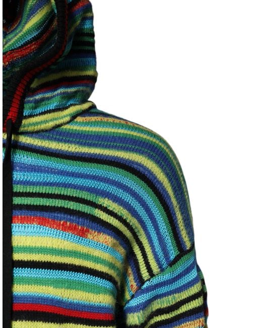 Dolce & Gabbana Green Striped Knit Hoodie Pullover for men