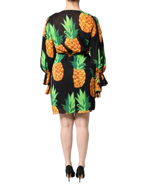 Dolce & Gabbana Black Pineapple Print Wrap Dress