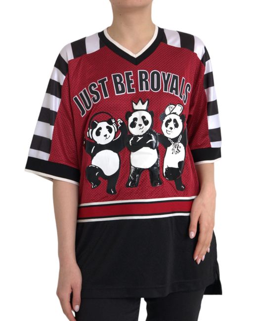 Dolce & Gabbana Red Multicolor Royals Panda Oversized T