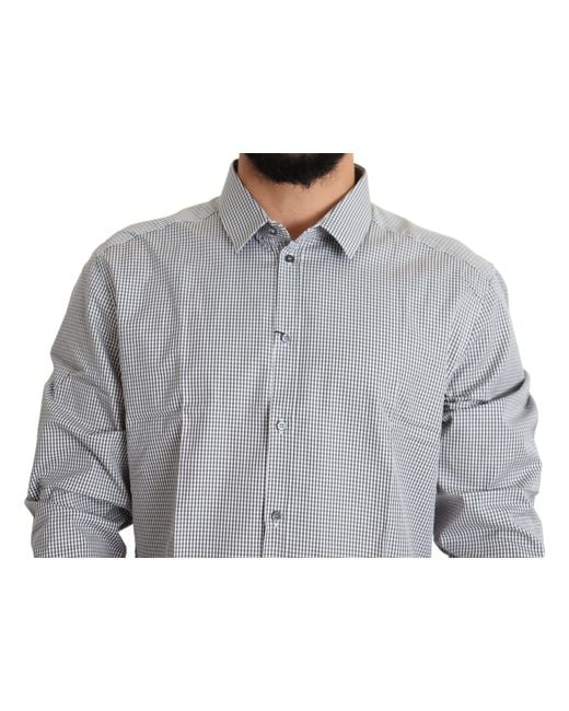 Dolce & Gabbana Gray White Checkered Gold Dress Cotton Shirt for men