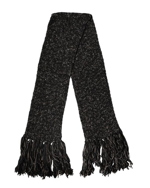 Dolce & Gabbana Black Wool Fringes Neck Wrap Foulard Scarf for men