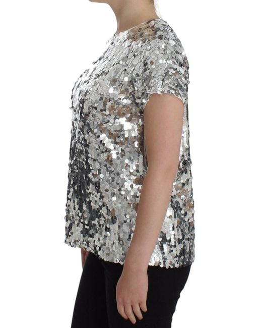 Dolce & Gabbana Metallic Sequined Party Evening Blouse With Back Button