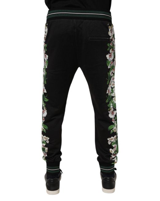 Dolce & Gabbana Black Floral King Jogger Sweatmen's Pants for men