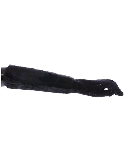 Dolce & Gabbana Black Lace Wool Lambskin Fur Elbow Gloves