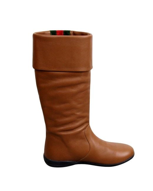 Gucci Brown Kids Leather Boots With Web Detail