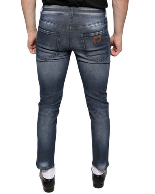 Dolce & Gabbana Blue Dark Washed Cotton Skinny Denim Jeans for men