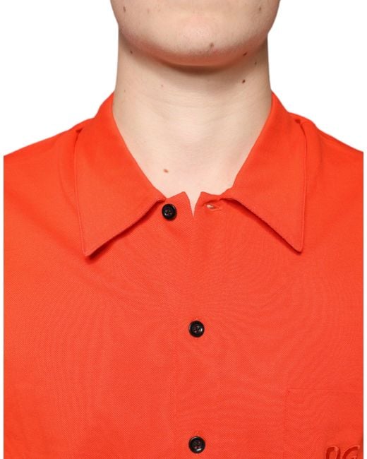 Dolce & Gabbana Red Cotton Button Down Casual Polo Shirt for men