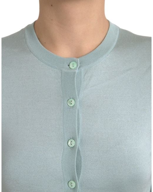 Dolce & Gabbana Blue Silk Crew Neck Cardigan Sweater