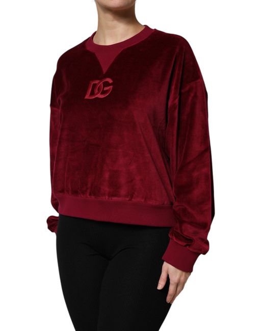 Dolce & Gabbana Red Cotton Velvet Crew Neck Pullover Sweater