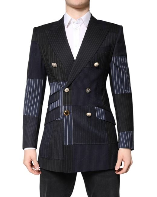 Dolce & Gabbana Blue Patchwork Jacket Coat Suit Blazer for men