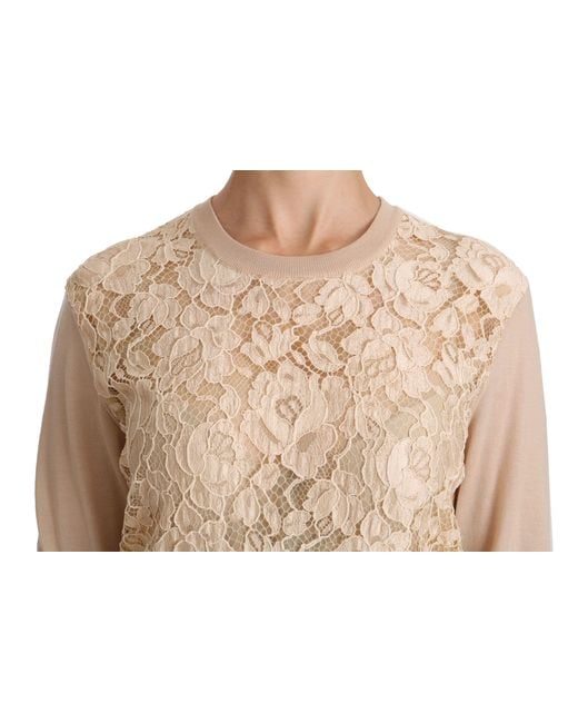 Dolce & Gabbana Natural Lace Long Sleeve Top Cashmere Blouse Viscose Nylon