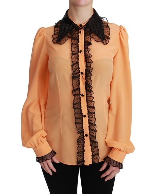 Dolce & Gabbana Orange Silk Sequin Lace Blouse Shirt