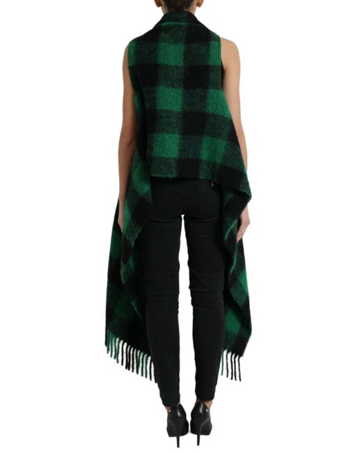 Dolce & Gabbana Green Buffalo Check Poncho Coat Jacket
