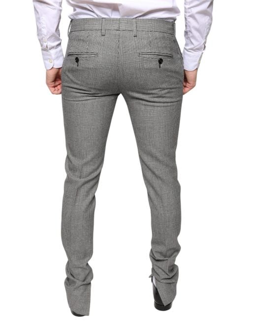 Dolce & Gabbana Gray Check Tartan Wool Skinny Pants for men