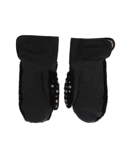 Dolce & Gabbana Black Shearling Studded Gloves for men