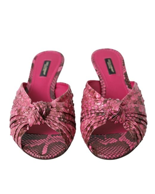 Dolce & Gabbana Red Exotic Leather Kitten Heels Slides Shoes Python