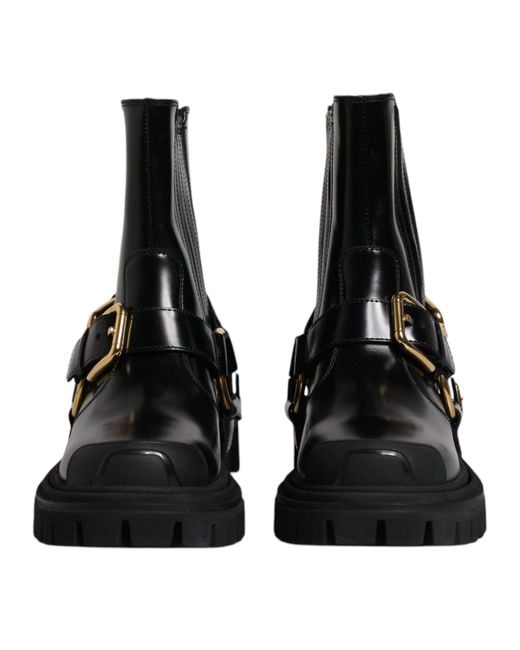 Dolce & Gabbana Black Leather Slip On Stretch Trekking Boots Shoes for men
