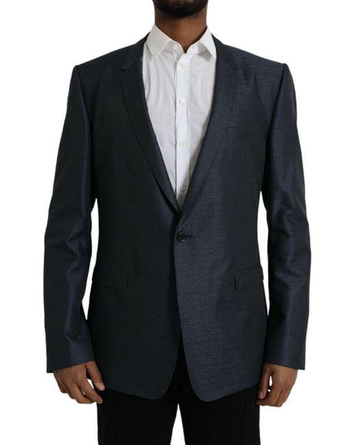 Dolce & Gabbana Blue Wool Single Breasted Coat Blazer for men