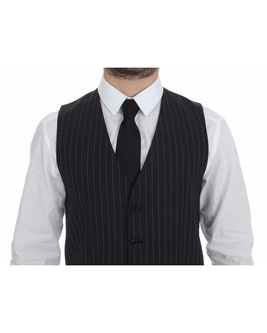 Dolce & Gabbana Blue Striped Wool Logo Vest Gilet Weste for men