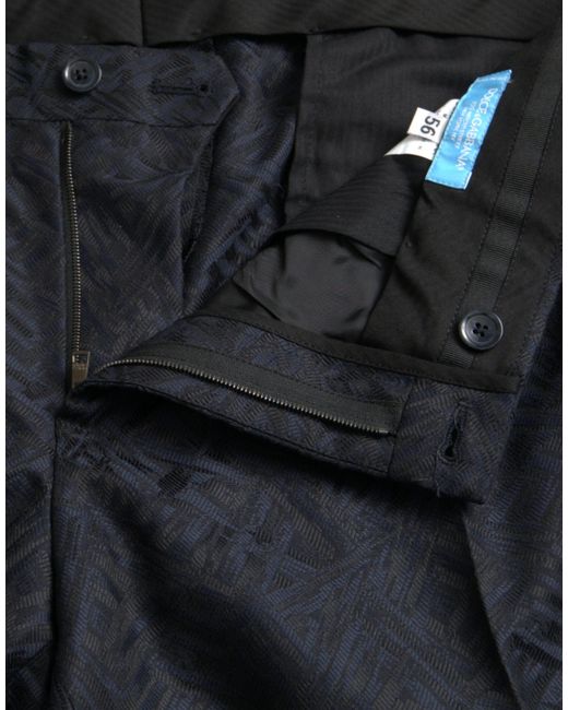 Dolce & Gabbana Blue Brocade Wool Skinny Dress Pants for men