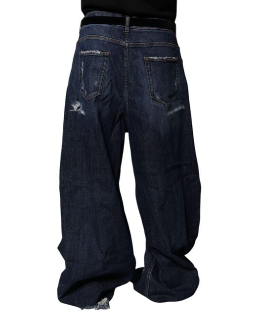 Dolce & Gabbana Blue Wide Leg Distressed Jeans for men