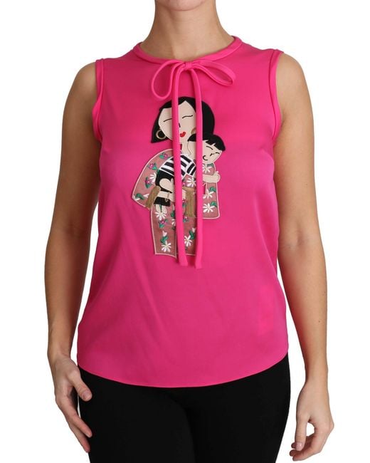 Dolce & Gabbana Pink Family Silk Tank Top Shirt
