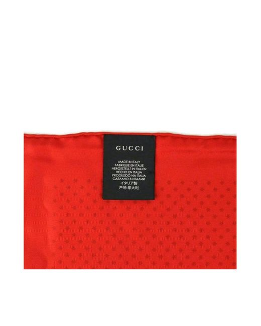 Gucci Red Silk With Star Print And "Guccy" Logo Scarf