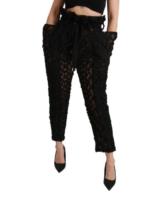 Dolce & Gabbana Dolce Gabbana Black Floral Lace Tapered High Waist Pants