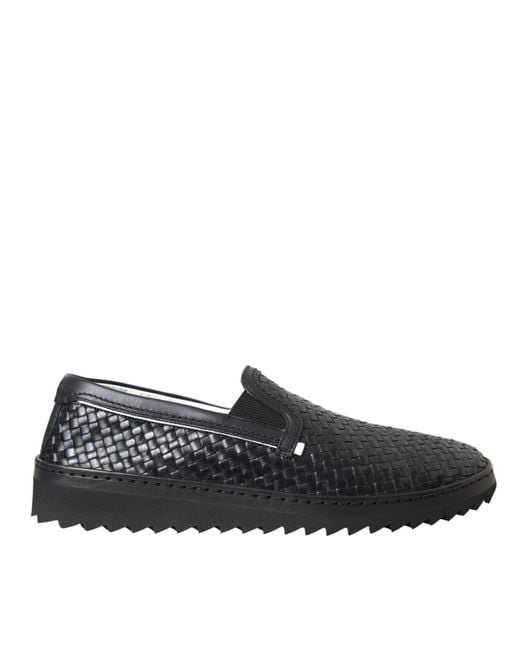 Dolce & Gabbana Black Woven Buffalo Leather Men Loafers Shoes for men