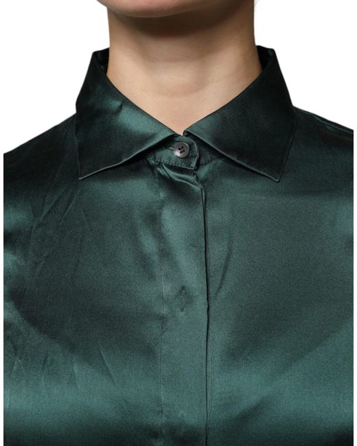 Dolce & Gabbana Green Silk Button Down Long Sleeves Blouse Top