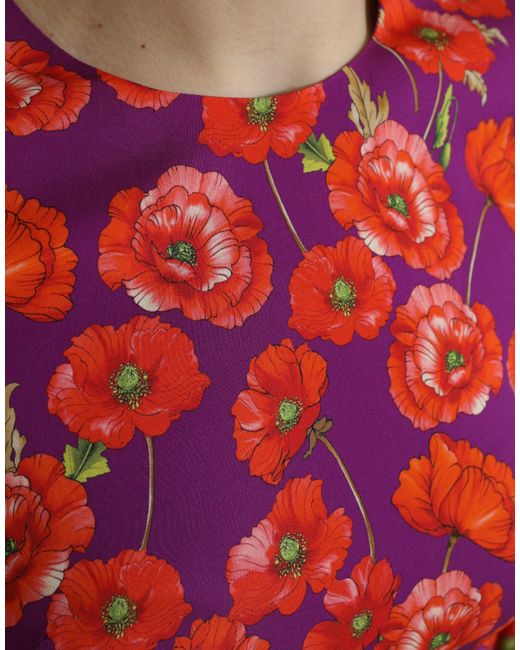 Dolce & Gabbana Red Floral Poppy Print Sheath Dress
