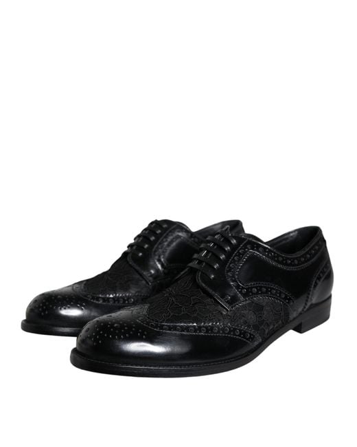 Dolce & Gabbana Black Leather Floral Lace Dress Formal Shoes
