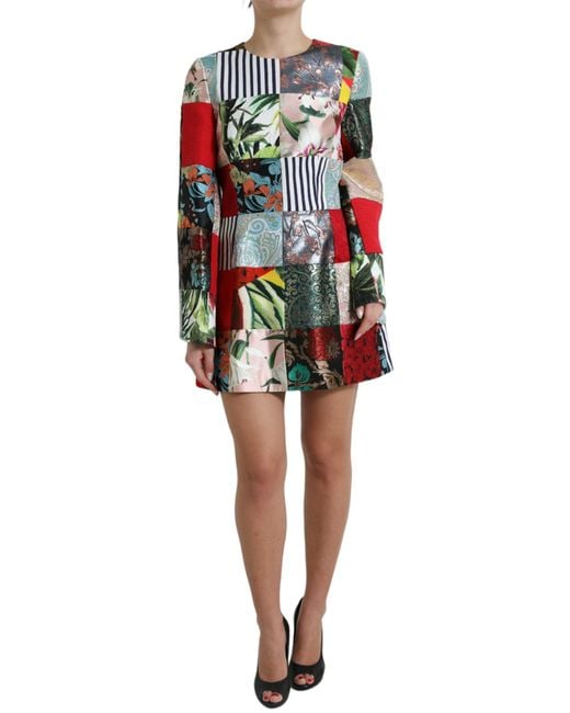 Dolce & Gabbana Red Floral Patchwork Shift Mini Dress