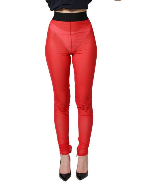 Dolce & Gabbana Red Nylon Stretch Slim Legging Trouser Pants Elastane