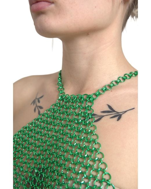 Dolce & Gabbana Green Aluminum Sleeveless Halter Cropped Tank Top