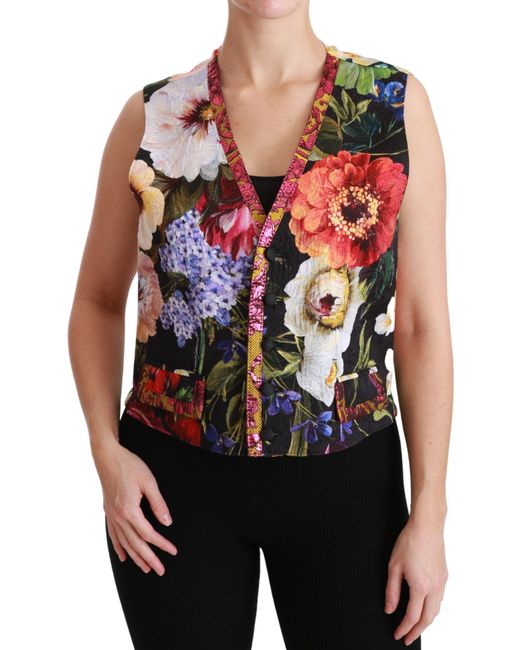 Dolce & Gabbana Red Floral Sleeveless Waistcoat Top Vest