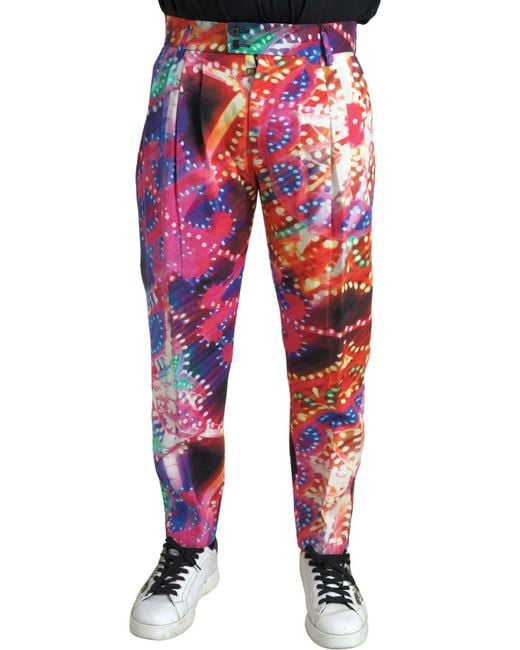 Dolce & Gabbana Red Pleated Trousers Print for men