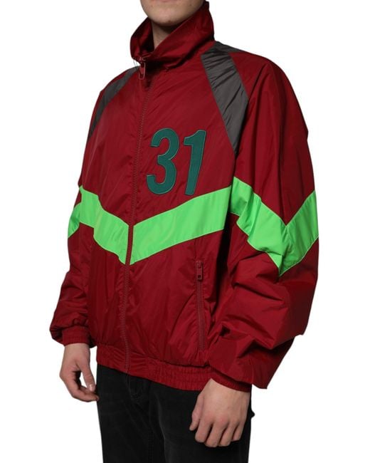 Dolce & Gabbana Red Nylon Full Zip Windbreaker Jacket for men