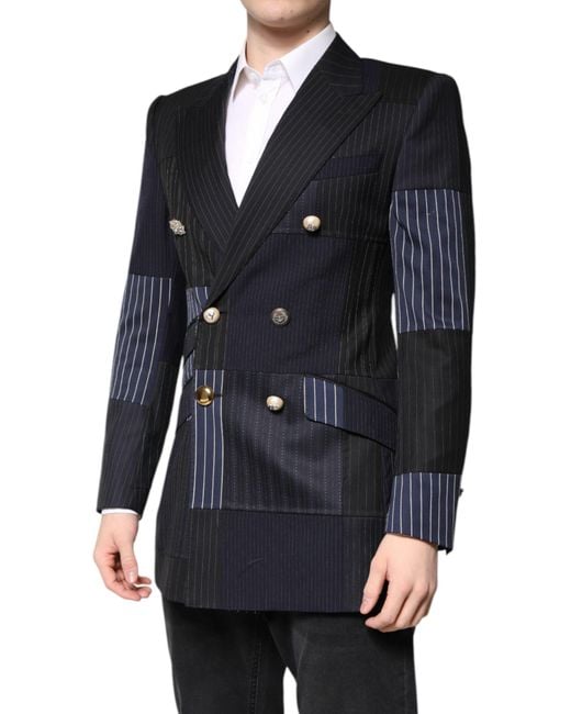 Dolce & Gabbana Blue Patchwork Jacket Coat Suit Blazer for men