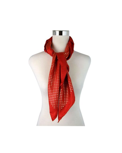 Gucci Red Silk With Star Print And "Guccy" Logo Scarf