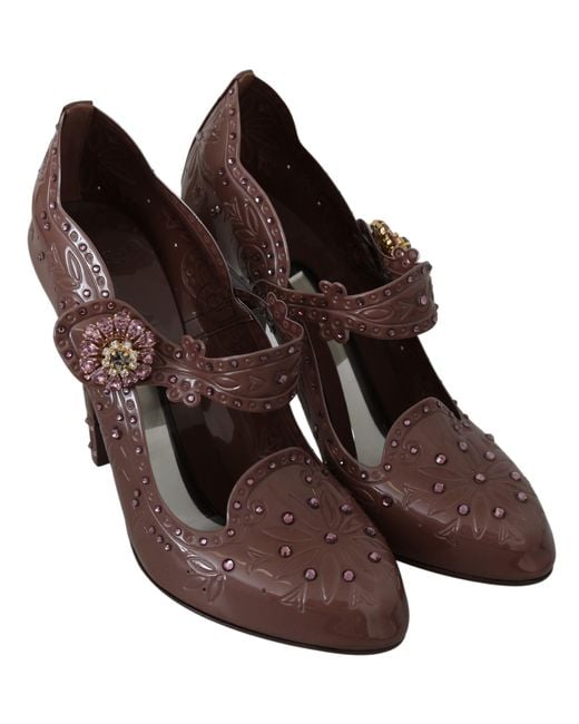Dolce & Gabbana Brown Floral Crystal Cinderella Heels Shoes Pvc