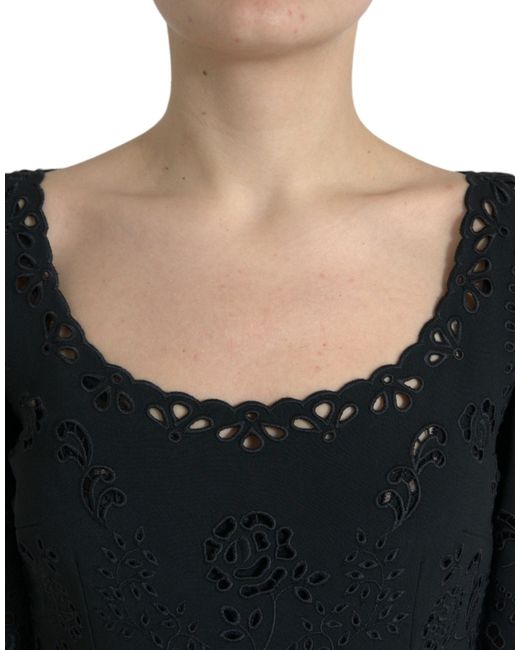 Dolce & Gabbana Black Floral Lace Viscose Bodycon Midi Dress