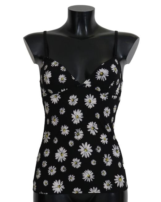Dolce & Gabbana Black Daisy Print Dress Lingerie Chemisole