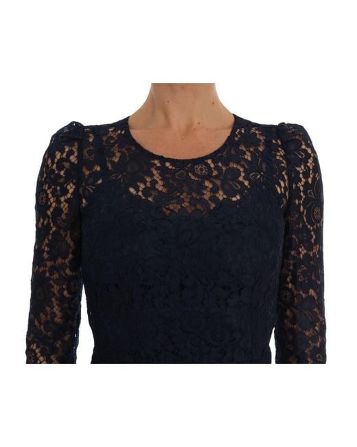Dolce & Gabbana Black Dolce Gabbana Blue Taormina Floral Lace Sheath Dress