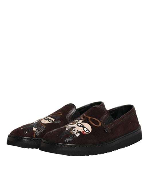 Dolce & Gabbana Black Suede Dg Family Slip On Flats Shoes for men